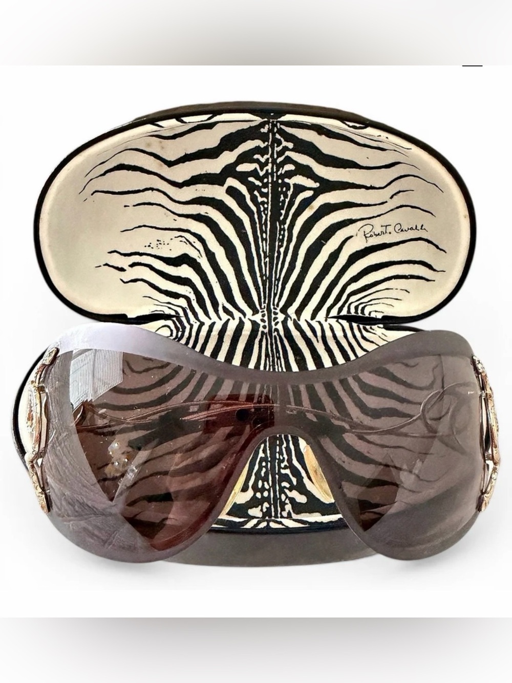 Roberto Cavalli Brown Gradient Shield Sunglasses with Gold Accents